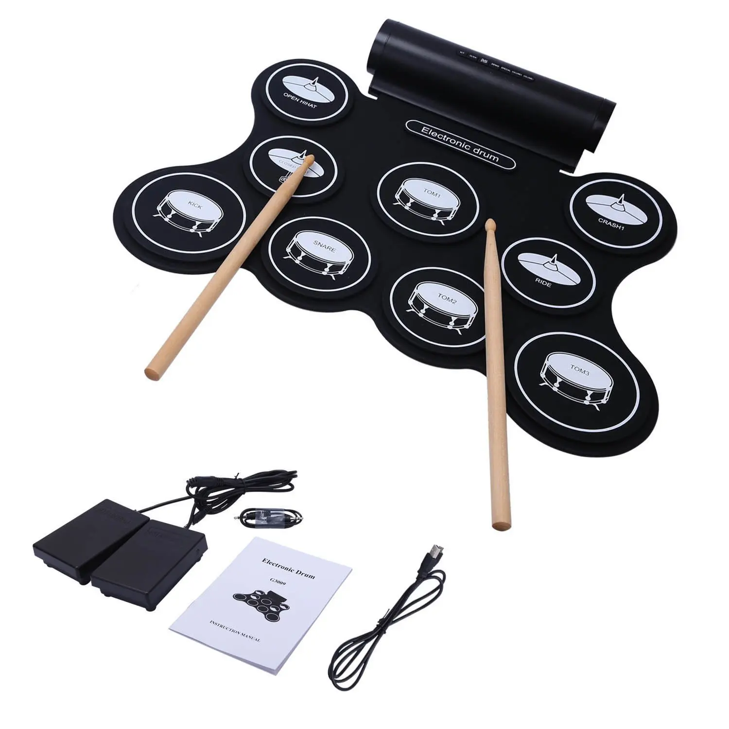 

portable electronic drum speaker built-in, rechargeable & five types of drum tones color metronome function,external