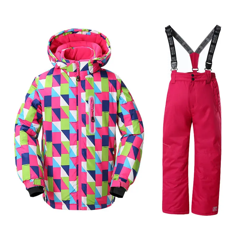 Детский водонепроницаемый лыжный костюм; куртка с цветочным рисунком и однотонные штаны для мальчиков и девочек; ветронепроницаемый лыжный костюм для сноуборда и катания на лыжах; - Цвет: HX09