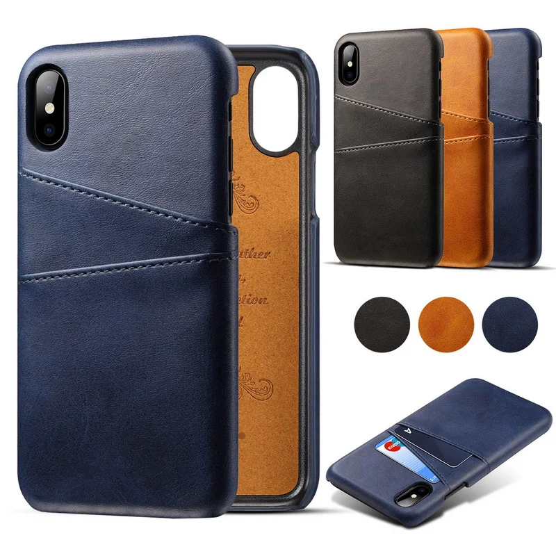 Luxury PU Leather Plastic Armor Case For iPhone XS Max XR X Card Holder Slots Back Cover For iPhone X XS XR 6 6S 7 8 Plus Cases