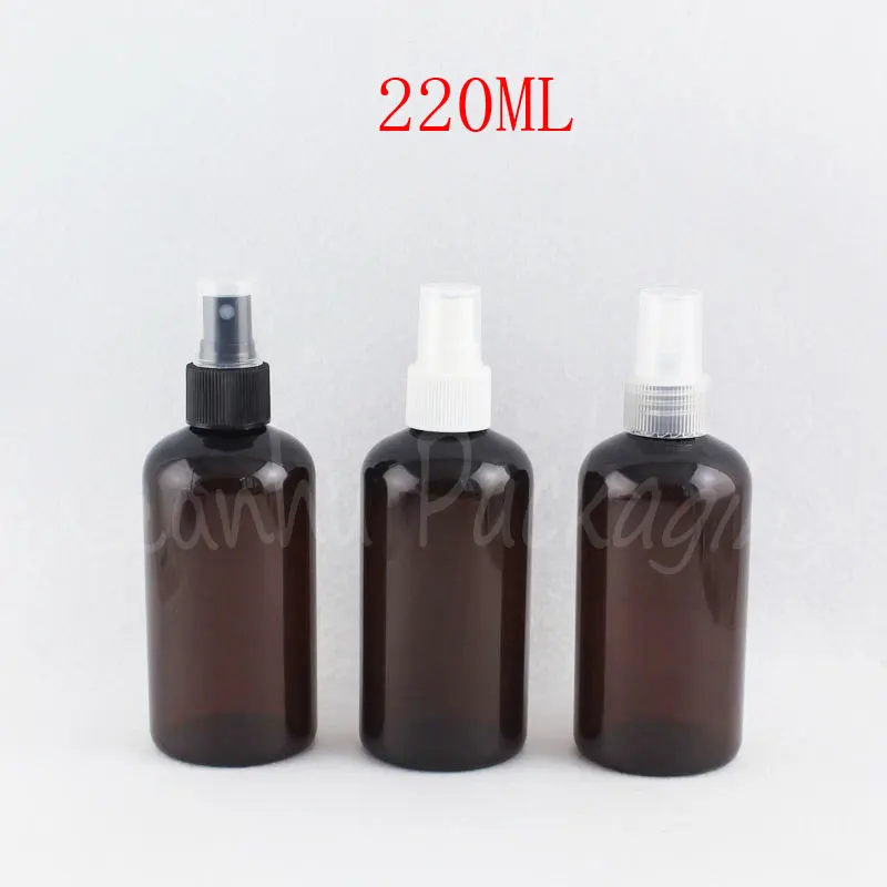 

220ML Brown Plastic Bottle With Spray Pump , 220CC Makeup Sub-bottling , Toner / Water Packaging Bottle ( 24 PC/Lot )