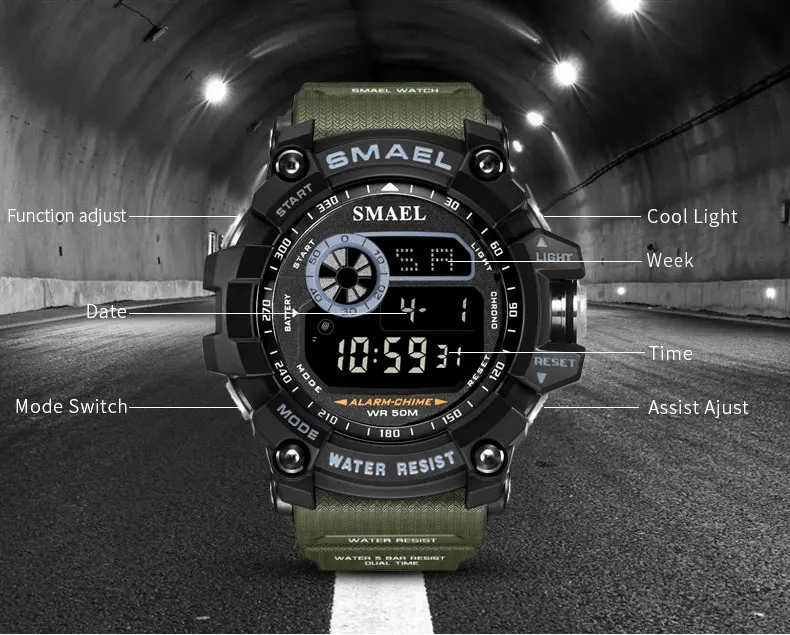 SMAEL Outdoor Sports Watches for Men Digital Watch Men's Electronic Military Clock Male Big Dial Fashion Watch Relogio Masculino