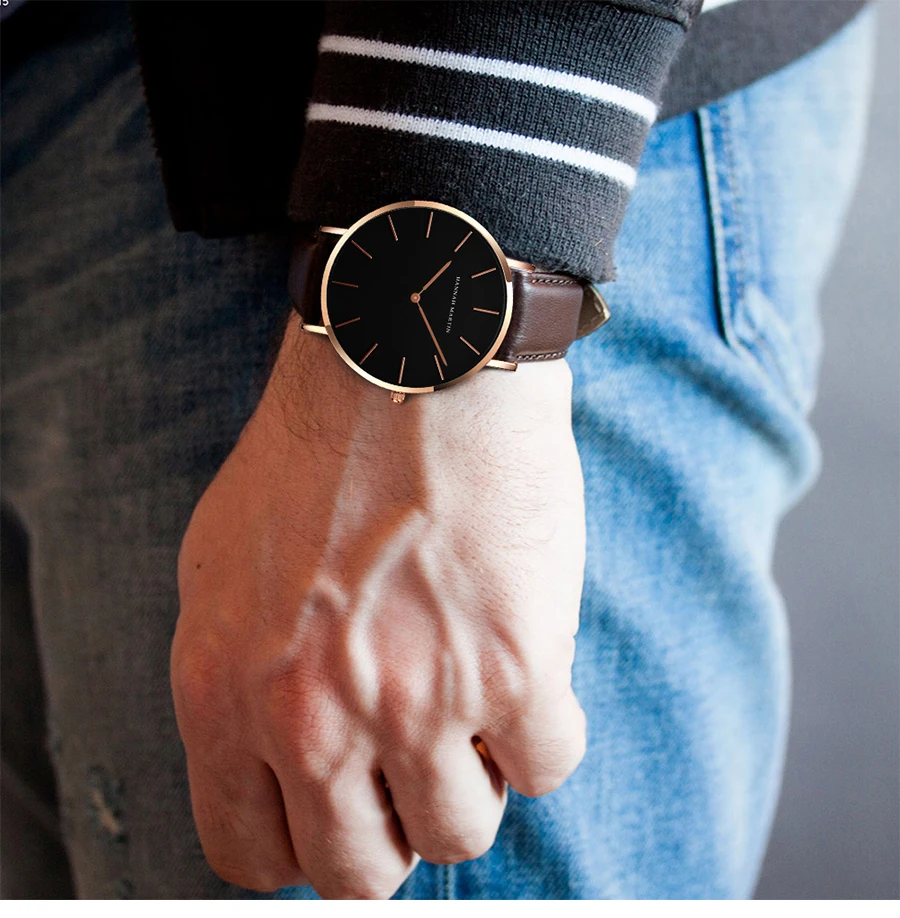 Прямая поставка высокое качество розовое золото Циферблат часы Для мужчин кожа Водонепроницаемый наручные женское платье модные кварца