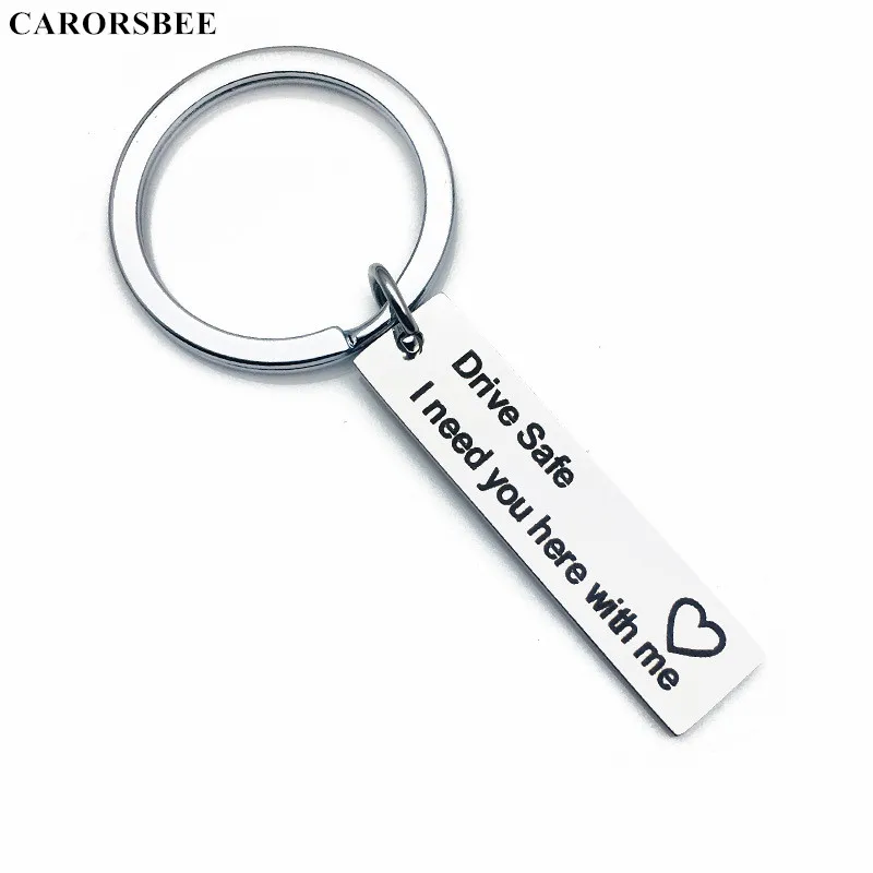 

Stainless Steel Car Keyring Drive Safe I need you here with me Love Keychain for Men madam Gift Motorcycle Auto wings Key Chain