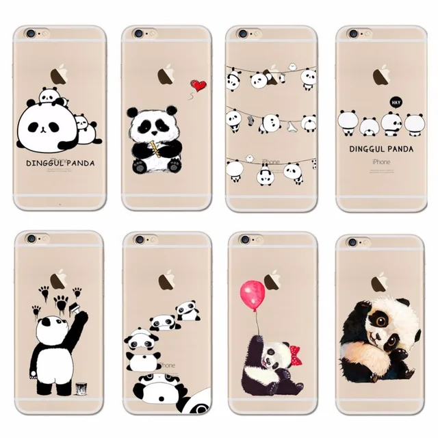 Best Offers Ultra Thin Soft TPU Gel Silicon Cute Dinggul panda Pattern Case For Apple iPhone 8 X 6 6S 7 Plus 5 5S SE Transparent Phone Cover