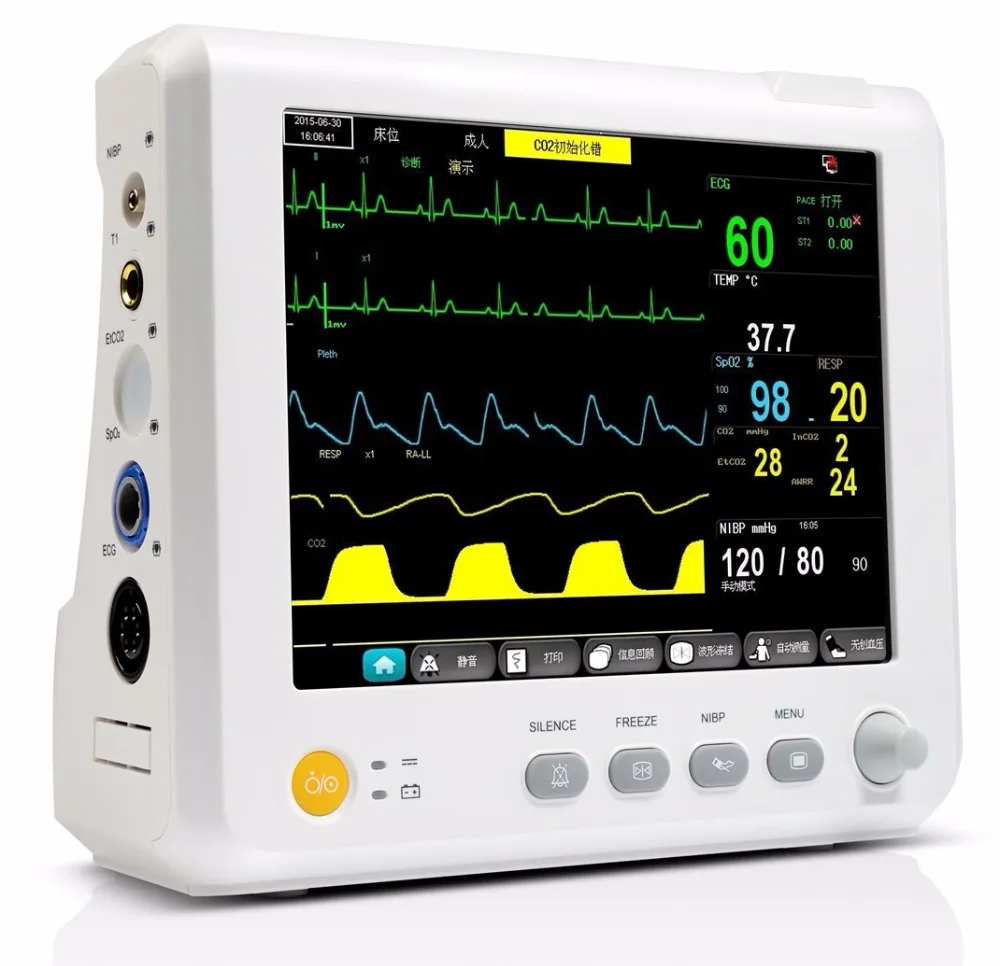 8 дюймов параметр темп, Частота пульса, дыхания, ЭКГ, SPO2, pni цифровой для палаты интенсивного лечения пациента монитор жизненно важных функций