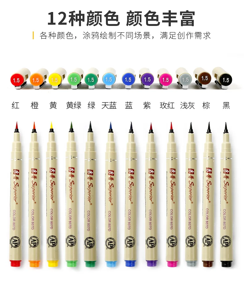 12 цветов водонепроницаемый эскиз микрон маркер для рисования ручка цветная Акварельная Кисть ручка Fineliner Pigma Рисунок Аниме