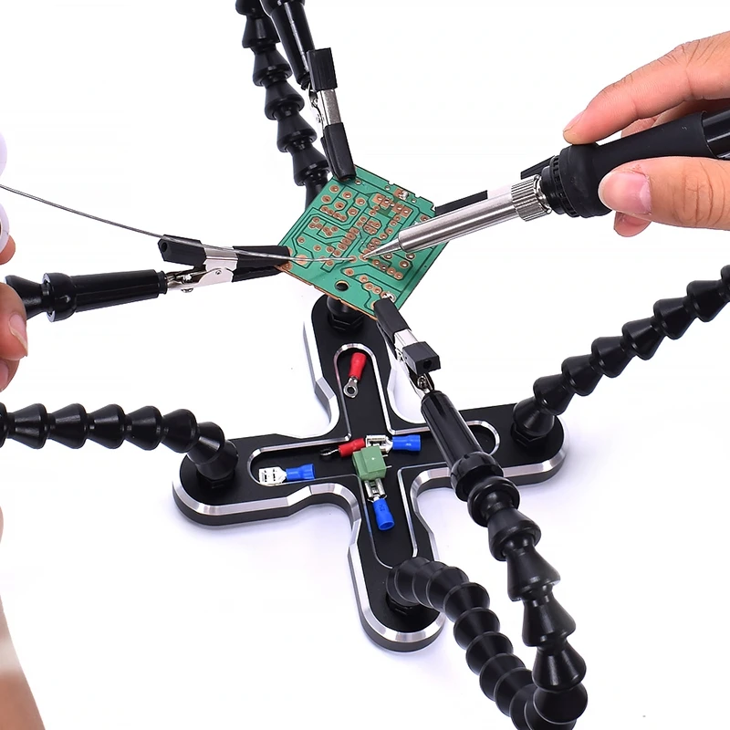 Kaufen Löten Station Mit 4 Pc Flexible Arme Löten Eisen Halter Dritte Helfende Hand Werkzeug Pcb Schweißen Reparatur Schweißen Tool