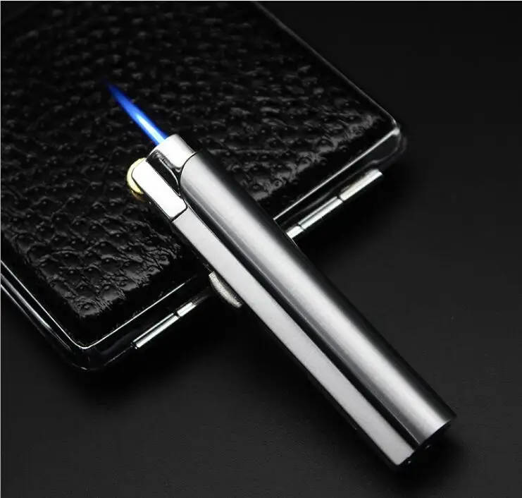 

Creative metal mini lighter butane gas refilling grinding wheel cigarette lighter long strip portable
