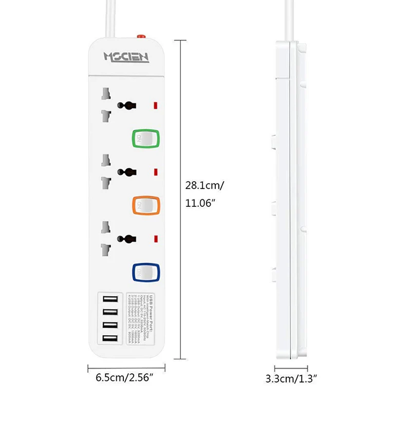 Дорожный удлинитель 3 индивидуально переключаемый с 4 портами usb 3.2A Защита от перенапряжения сетевой шнур 1,8 м 3250 Вт 13А штепсельная вилка европейского стандарта