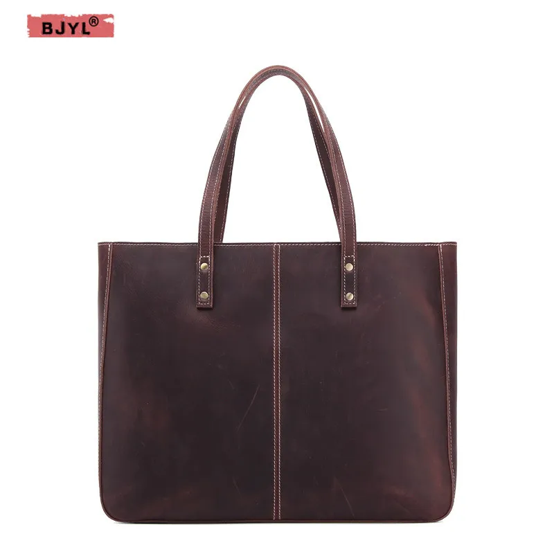 

BJYL Retro Genuine leather Women handbags new fashion female shoulder bag casual large capacity leather ladies handbag