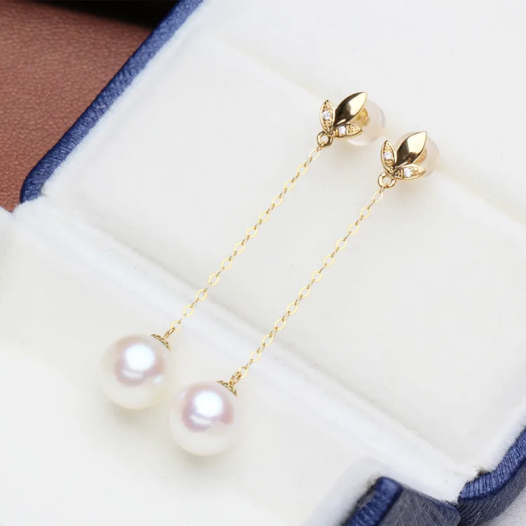 

Luxury genuine 18k gold jewelry for women top quality yellow gold earrings Fit Half Hole Pearl DIY Accessories