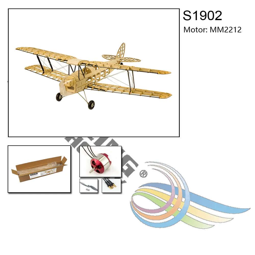 Обновленная мини-модель летательного аппарата Tiger Moth Balsa с электрическим питанием, радиоуправляемый самолет 980 мм, лазерная резка крыльев, модель самолета, комплекты - Цвет: S1902