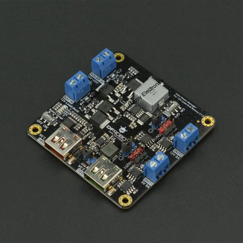 

DFRobot Solar Power Manager with USB output 5V 2.5A 5A support 12V 8A 100W Lead-Acid Battery for IoT & renewable energy projects