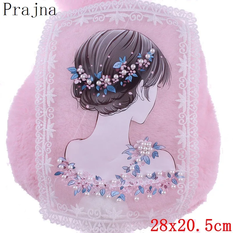 

Prajna Girl Vinyl Transfer Lace Patch Beaded Patches Embroidery Sew On Fabric Patch Clothes Sticker Badge T-shirt Pearl Applique