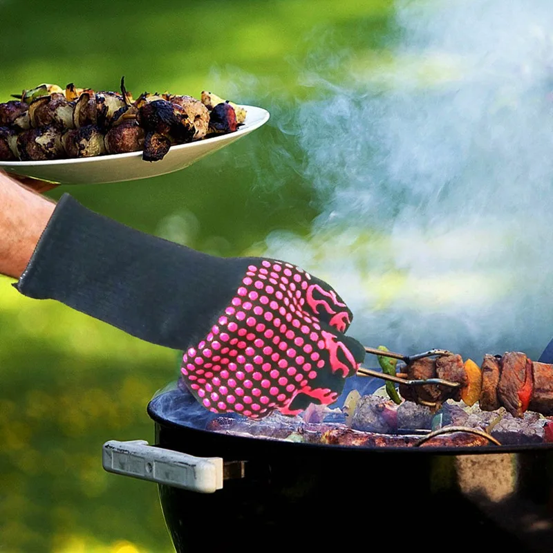 

1pair Fire Gloves High Temperature Resistant Gloves Microwave Oven Outdoor Barbecue BBQ Hot Flame Proof Working Gloves Men