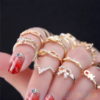 1 Set 7 pcs Women's Rhinestone Bowknot Knuckle Midi Mid Finger Tip Stacking Rings  0665