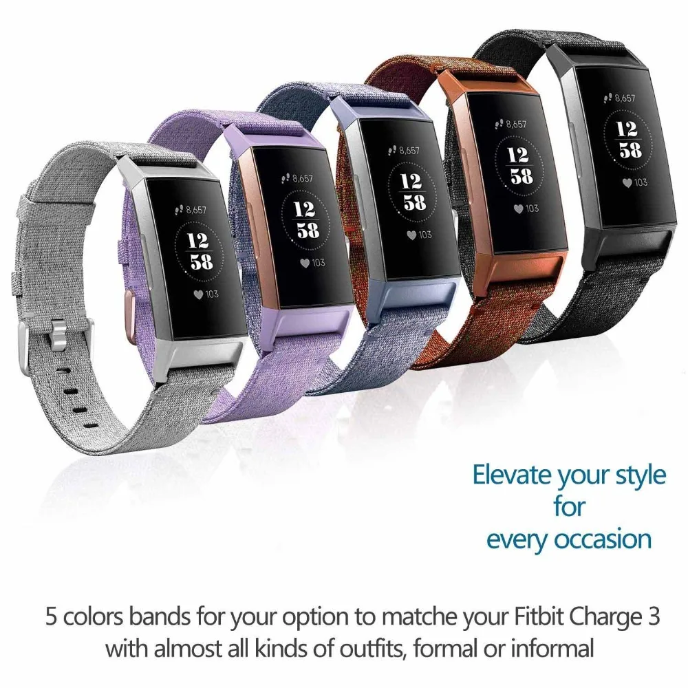 

Watch Strap For Fitbit Charge 3 Smart Bracelet Watch Band Canvas Nylon Replacement Watchband Durable Multi-color