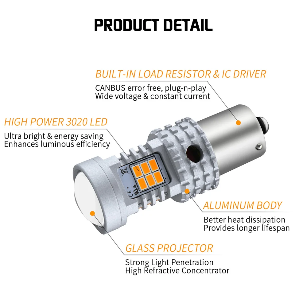 AUXITO 2x автомобильный 7440 светодиодный без гипервспышки желтый 26 SMD 3020 Светодиодный