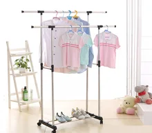 IKayaa Coat Rack Metal Adjustable Width Double Rail Clothes