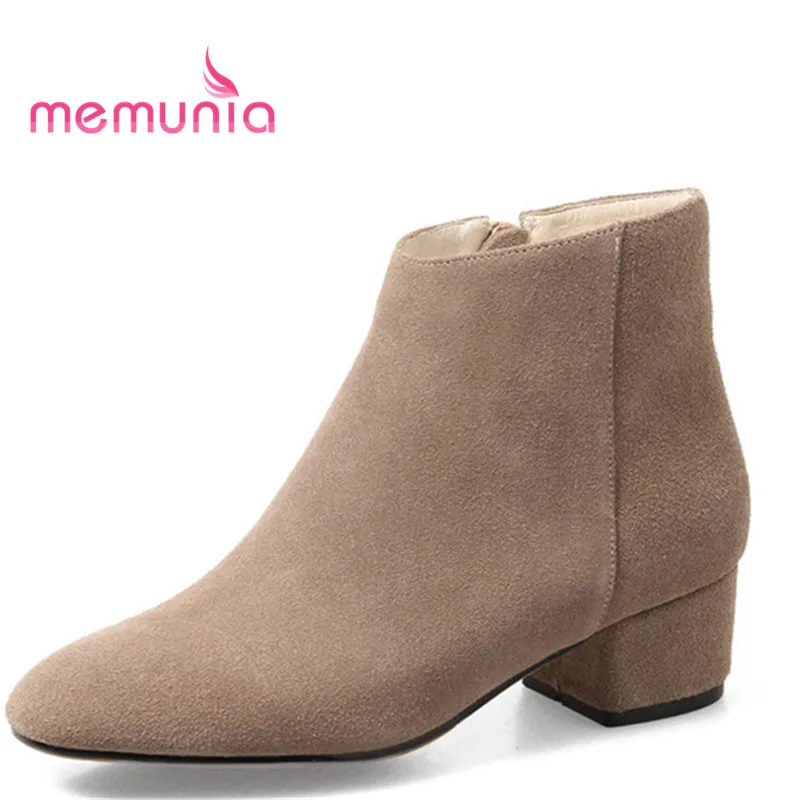 

MEMUNIA new arrive 2020 ankle boots for women simple square toe fashion boots med heels winter boots female large size 32-43