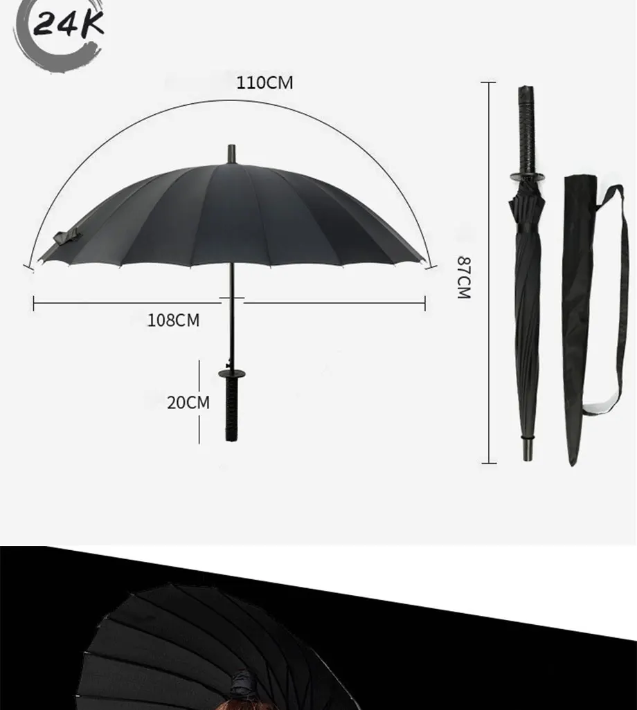 GQIYIBBEI стильные 6 моделей черного самурая ниндзя меч с длинной ручкой зонты от дождя полуавтоматические открытые закрытые 8,16 или 24 ребра
