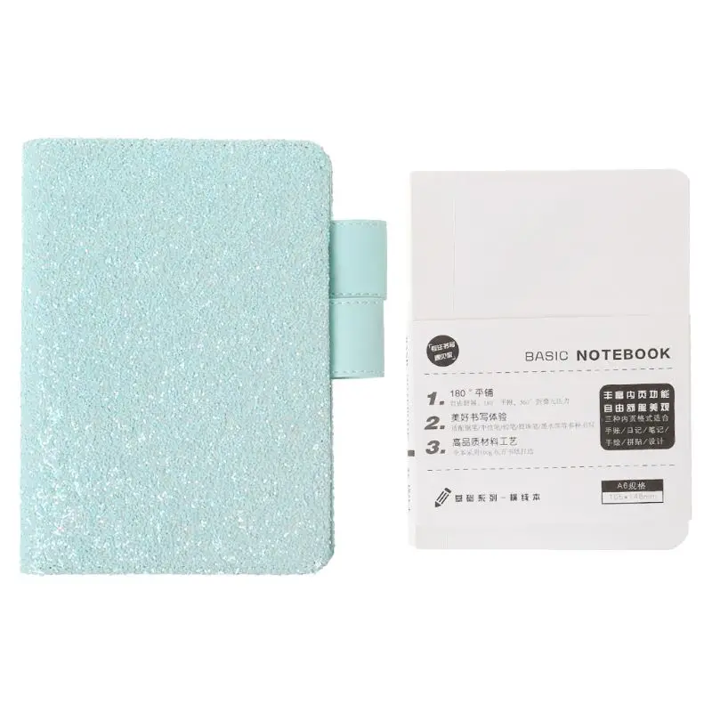 A6 Sequin Notebook Diary Weekly Planner Journal Agenda Organizer Travelers Faux Leather Cover Book