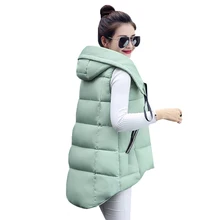 Autumn Winter Women Cotton Vest Coats New Slim Warm Hooded Parka Vests Jackets Lady Midi Long Sleeveless Waistcoat Outwear AB626
