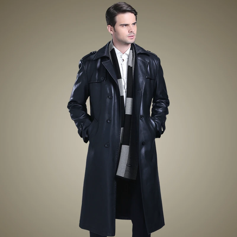 2016autumn winters thickening long men's clothing Leather longer coat
