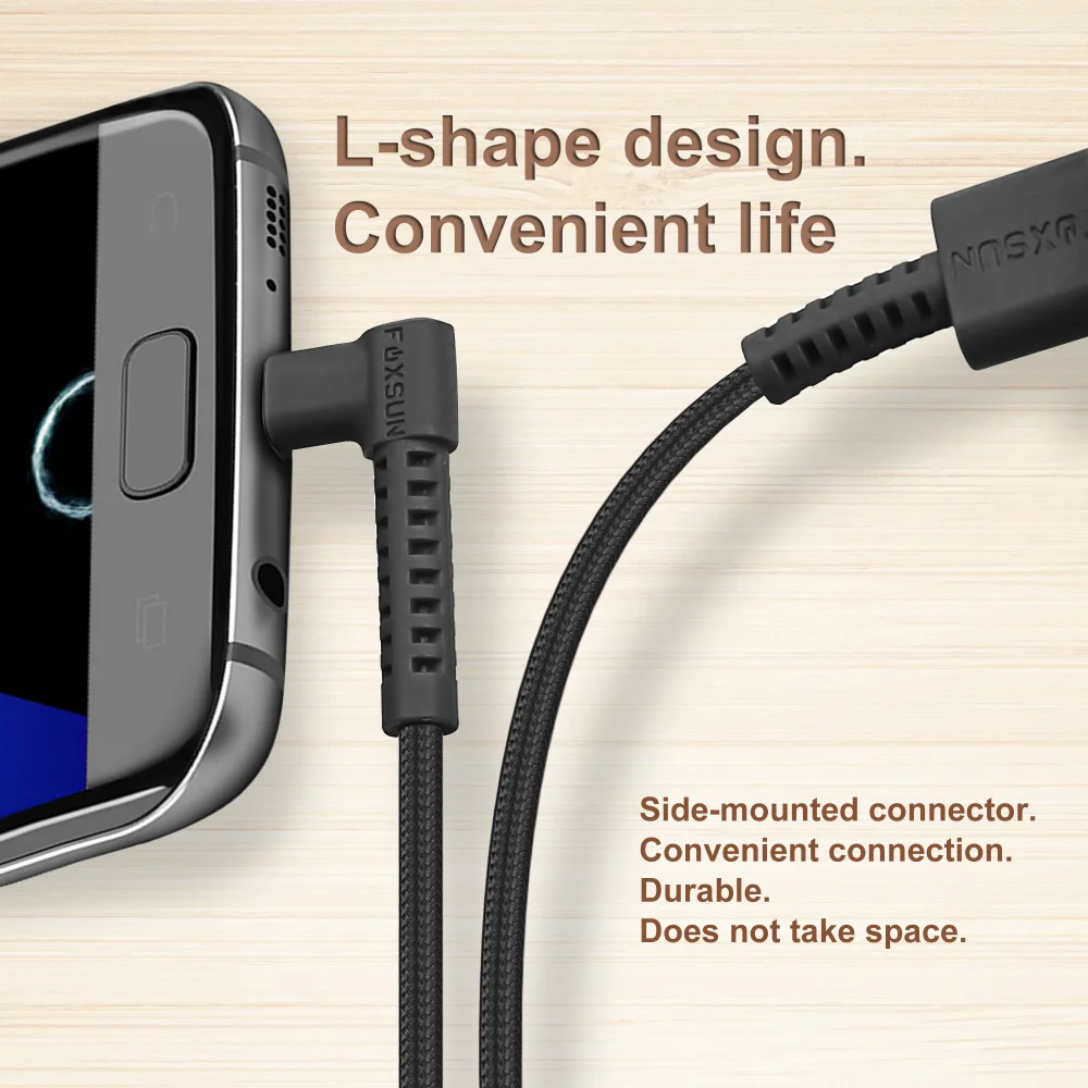 Кабель Micro USB Foxsun нейлоновый 6 футов/1 8 м 90 градусов для смартфонов Samsung Kindle HTC LG