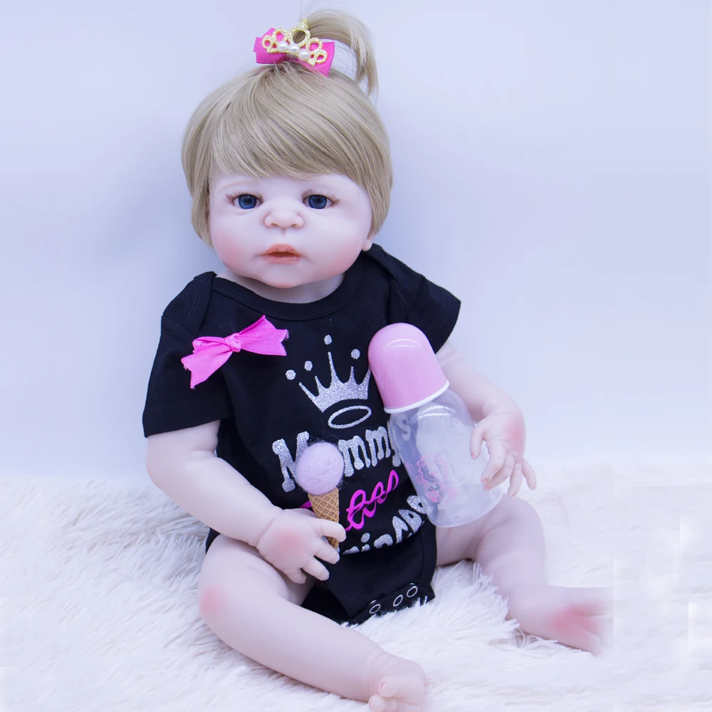 bebes reborn doll full silicone reborn baby boneca  com corpo de silicone menina 55cm blond hair baby dolls Kids Holiday Present