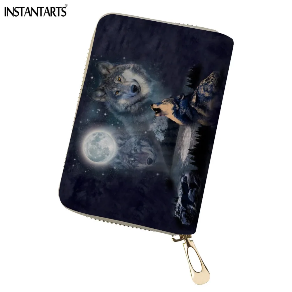 

FORUDESIGNS 3D Wolf Prints Ladies ID Card Storage Bags Fashion Business Credit Card Holders Bags Leather Clutch Card Women Bags
