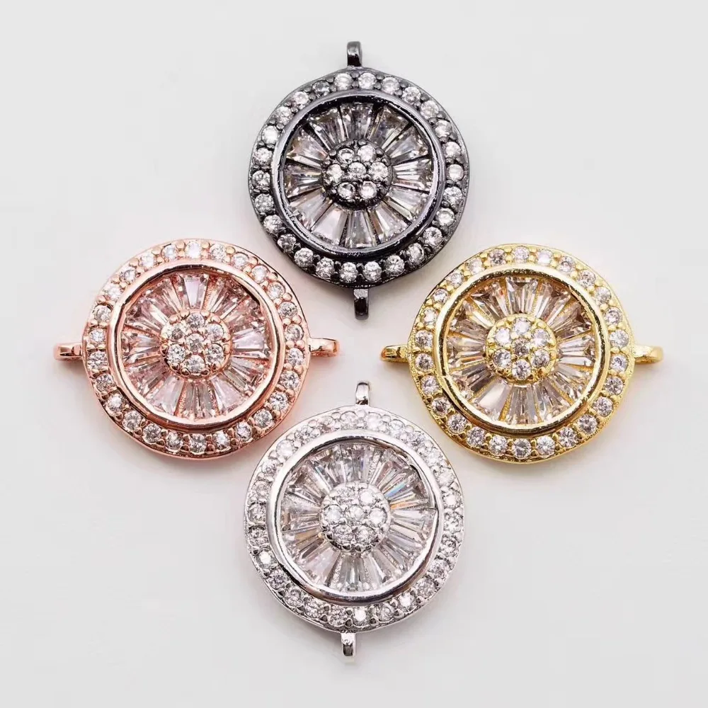 6 Pcs/lot Full CZ Stone Round Circle Charms Connectors For DIY Jewelry