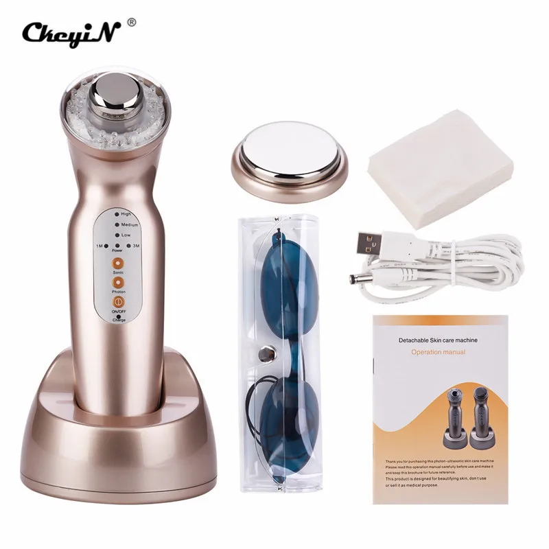  2 Massage Heads Ultrasound Vibration Colorful LED photon Rejuvenation Machine Blackheads Removal Fa - 32960429035