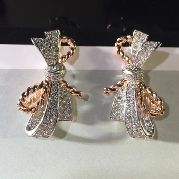 

Brand Pure For Women 2 Color Earrings Wedding Party Bowknot Earrings Silver Jewelry Fashion Design Jewelry Wholesale