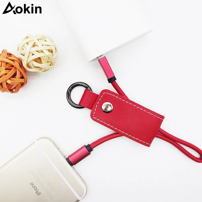 Брелок для ключей из Aokin кожи, usb-кабель для iPhone, микро-usb type-C, брелок для ключей, кабели для samsung, для huawei, быстрая зарядка, линия передачи данных