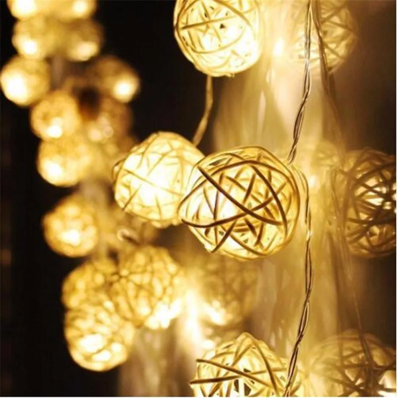 

10pcs 1.6m Rattan Ball Led string Light Battery Operated LED for Holiday Wedding Party Room Decoration