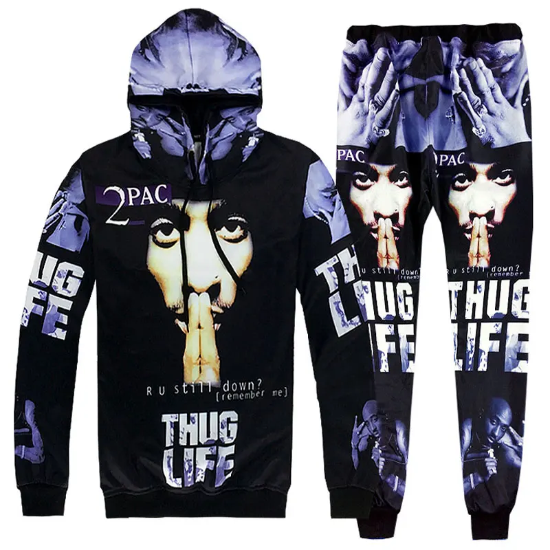 

Headbook Hip Hop Hoodies Sets Men Fashion 3d Sweatshirts Print Ripper 2Pac Tupac Hooded Tracksuits Sets