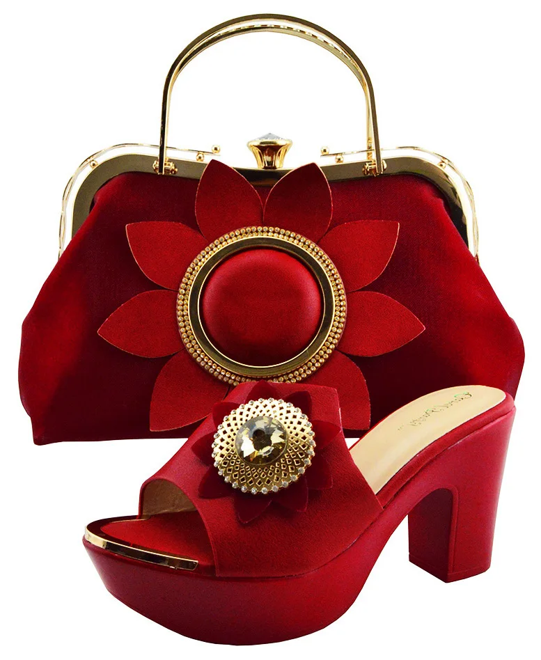 

Wine red elegant italian design shoes and bag matching set for african aso ebi lady size 38 to 42 high heel shoe bag SB8198-6