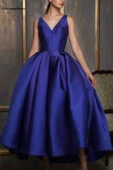 

2019 Short Prom Dresses Tea-Length V-Neck Zipper V-Back Sleeveless Ball Gown Customized Formal Party Gowns Vestidos De Festa
