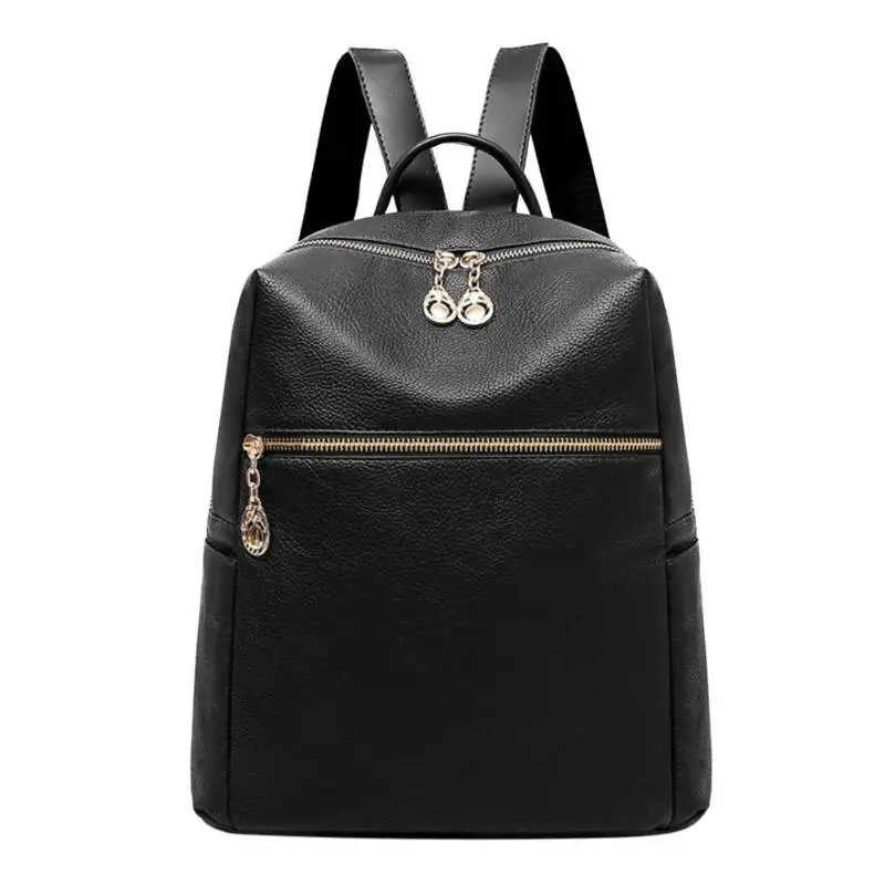 Simple Elegant Travel Casual Backpack Women Pure Color PU Leather