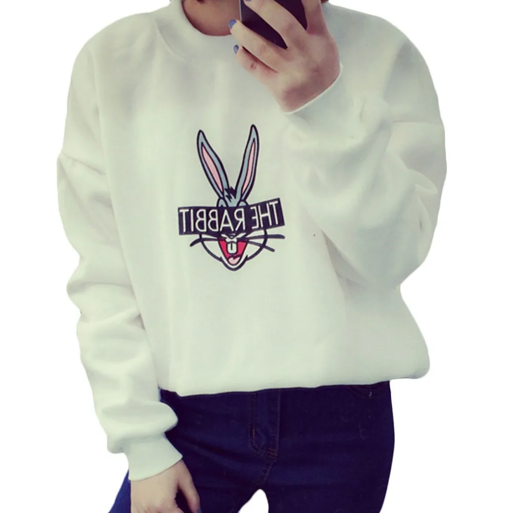 New 2015 Autumn Winter Women Fashion Cute Cartoon Bugs Bunny Printed Sweatshirts Loose Casual Women Hoody Coat Hoodies