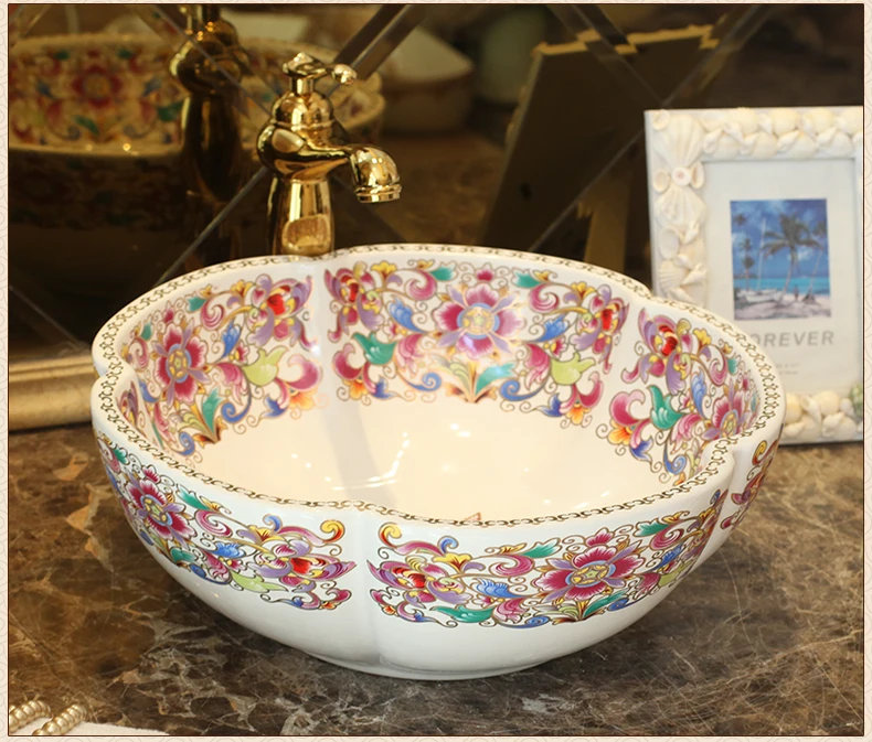 

Chinese Europe Vintage Style Art wash basin Counter Top bathroom basin bowl Ceramic Wash Basin Bathroom Sink