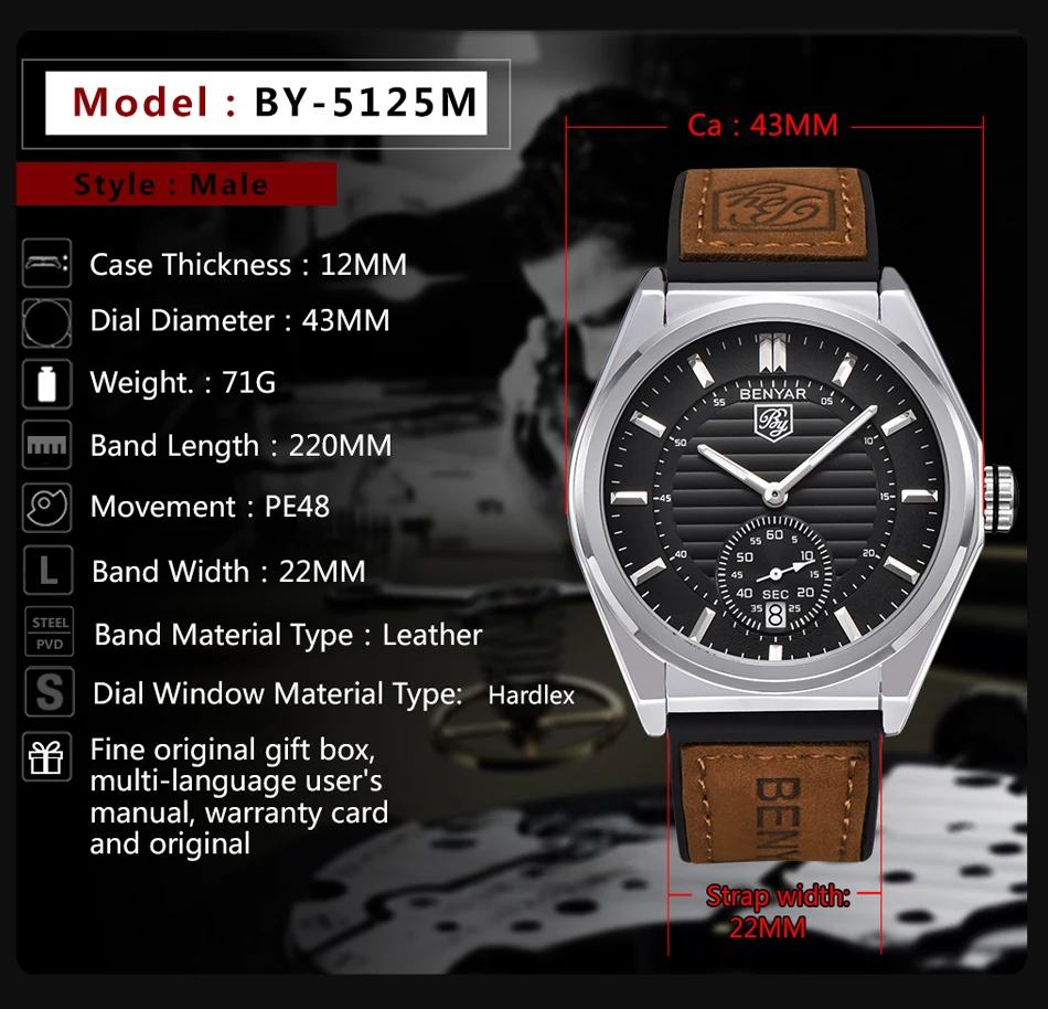 BENYAR часы для мужчин модные спортивные кварцевые часы для мужчин s часы лучший бренд класса люкс кожа Бизнес водонепроницаемые часы Relogio Masculino
