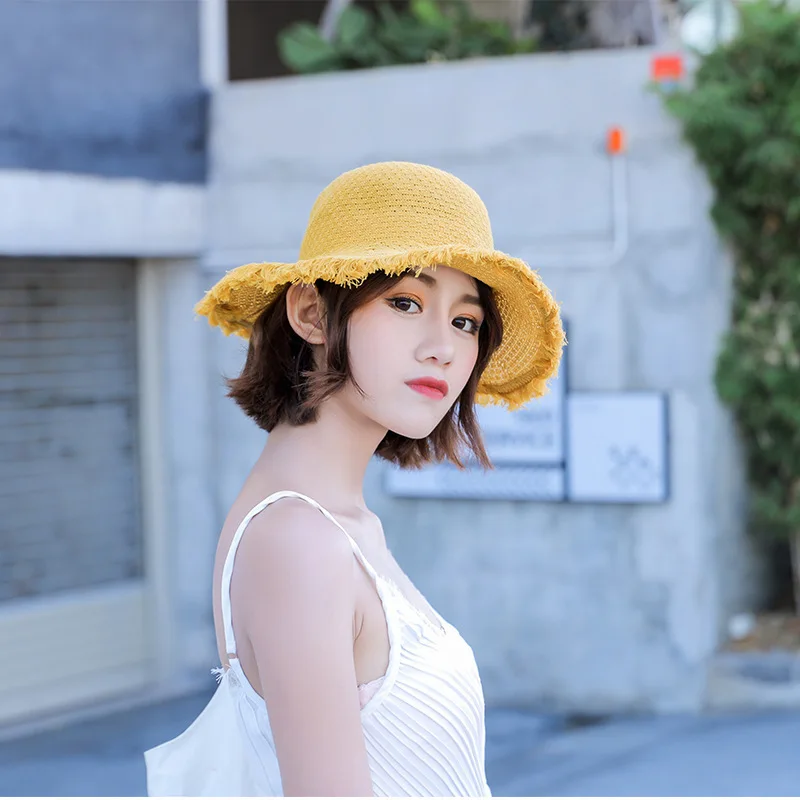 Новая мода пляжная шляпа от солнца Sunhat Новый 2019 однотонные кисточки летняя соломенная шляпа Корейский Для женщин версии прилив