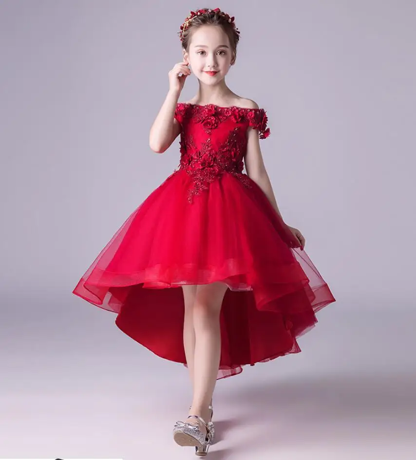 

New Kids Pageant Evening Gowns Bead Appliques Lace Ball Gown Off Shoulder Flower Girl Dress For Weddings First Communion Dresses