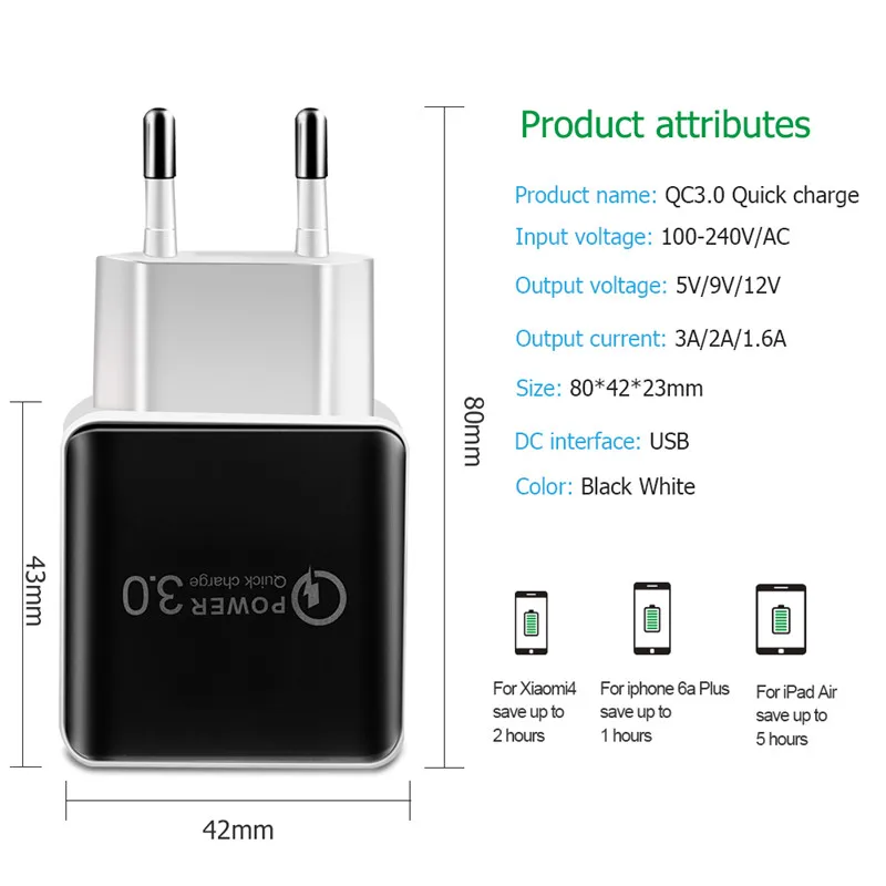 Зарядное устройство YWEWBJH Quick Charge 3,0 2,0 USB с европейской вилкой, настенный адаптер для быстрой зарядки 5 в А для Samsung, планшетов, мобильных телефонов, зарядное устройство