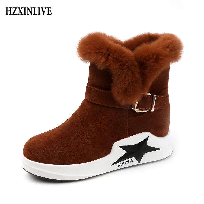 

HZXINLIVE Shoes Woman 2018 Fashion Warm Ladies Casual Snow Boots Flock Non-slip Winter Boots Comfortable lining zapatos mujer