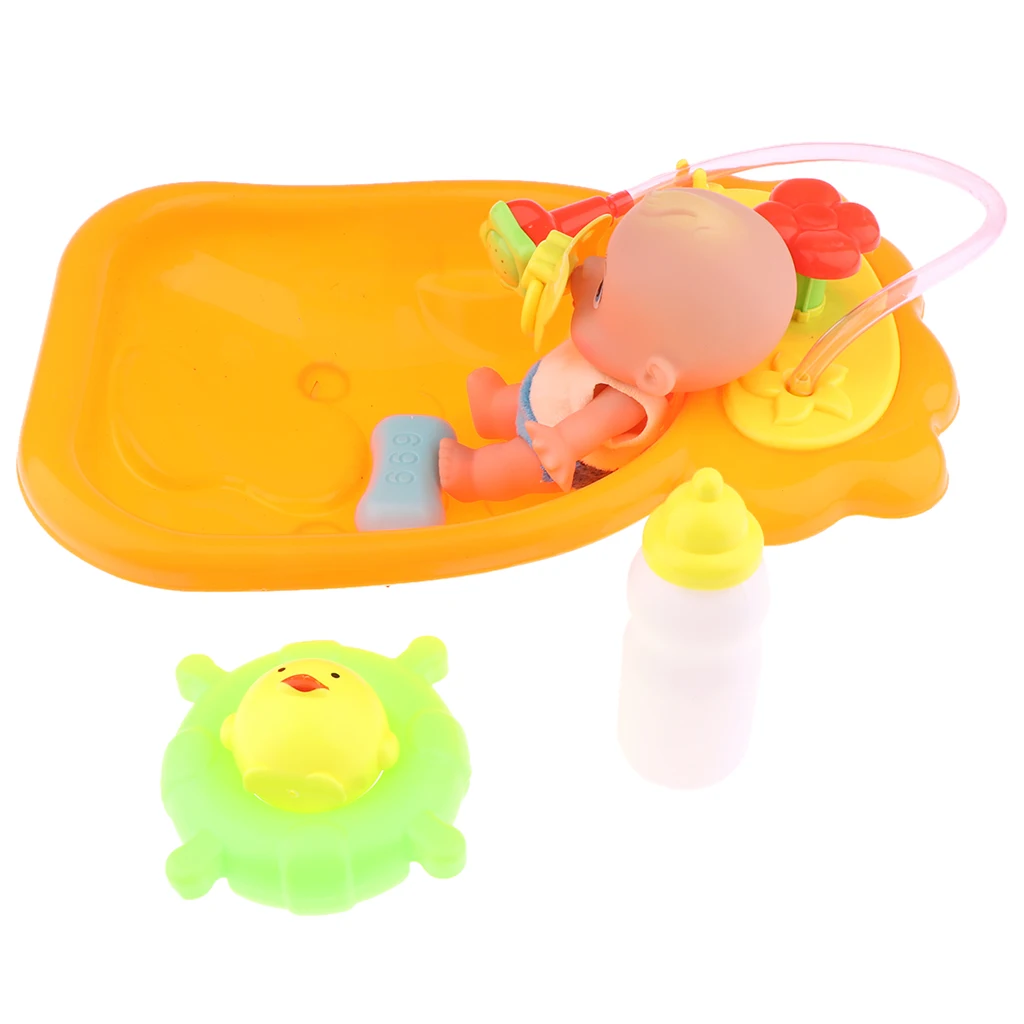 Bathtime Doll Bath Set Mini Bathtub Toy with Baby Doll Pretend Play Bath Toys Games for Kids