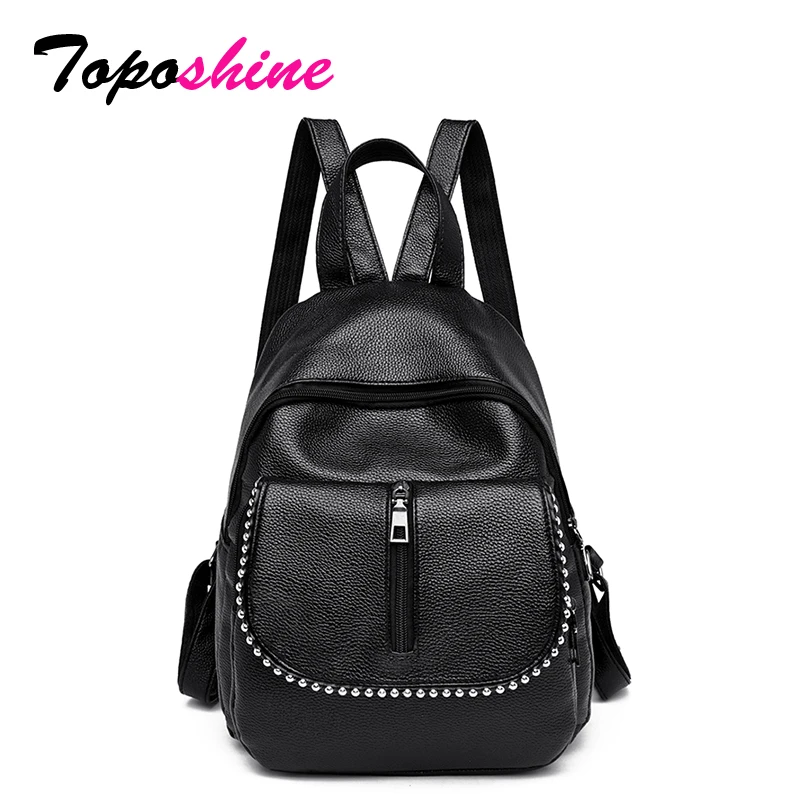 

Toposhine Korean Style Rievt School Bag For Girl Zipper Solid Black Backpack Women Travel Bags Exquisite Fashion Female Backpack