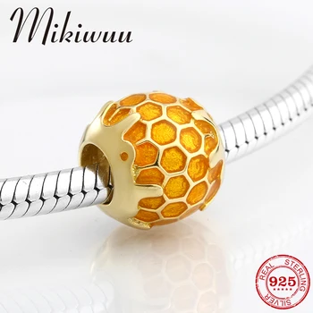 

Hot 925 Sterling Silver DIY golden color honeycomb round fine Beads Fit Original Pandora Charm Bracelet Jewelry making
